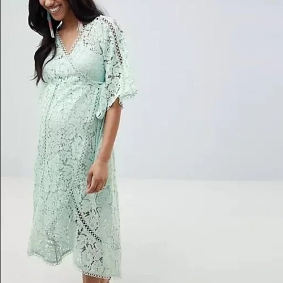 ASOS Maternity 8 Flutter Sleeves Midi Wrap Dress Sheer Not Lined - Picture 11 of 11